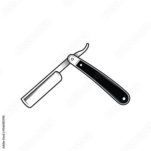A black and white line drawing of a classic straight razor