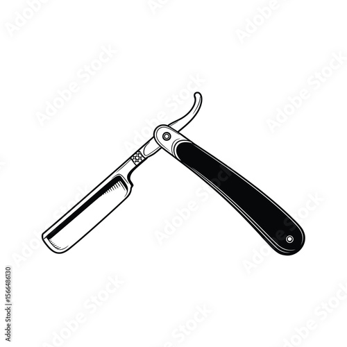 A black and white line drawing of a classic straight razor