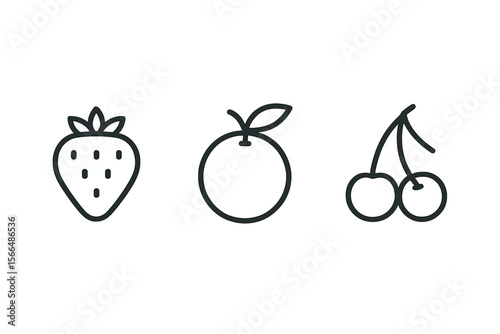 Stylized illustrations of strawberries, oranges, and cherries in minimalist design for fruit lovers