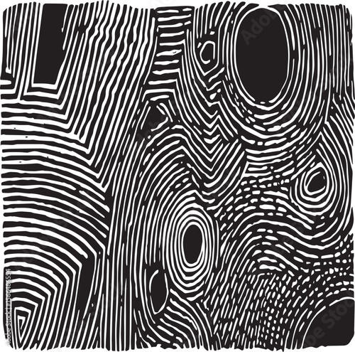 Close up view of a fingerprint pattern with black lines and white spaces in a detailed image