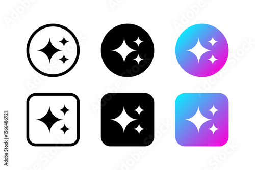 Set of generative AI buttons. AI generate icon set. Sparkle icon set. AI star and square, artificial intelligence. Vector Illustration