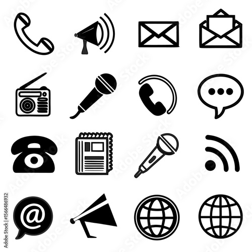 Communication and Internet Icon Vector Set — Mobile Phone, WiFi, Email, Chat, Call, and Connection Symbols in Minimal Modern Style for Web, App, and UI Design