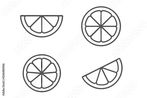 Various designs of citrus fruit slices displayed in a minimalist style, ideal for food-related projects or graphics in bright color palettes
