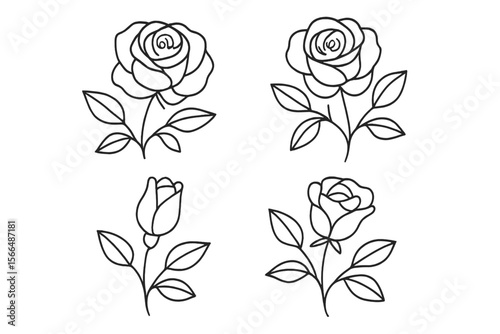 Collection of rose designs showcasing various stages of bloom against a plain background
