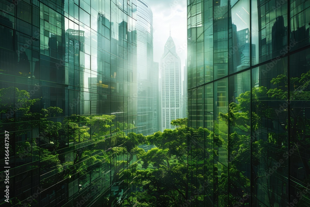 Flawless Picture of Green City with Double Exposure of Forest and Skyscrapers Flawless Picture of Green City with Double Exposure of Forest and Skyscrapers