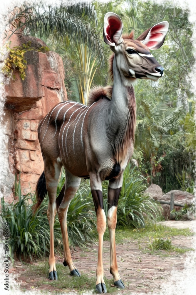 Fototapeta premium A digital painting of an antelope standing in a zoo enclosure