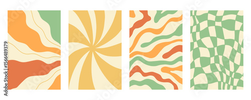 Distorted wavy retro patterns background set