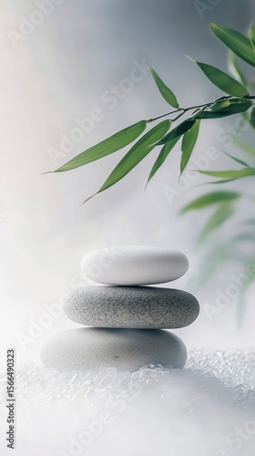 Tranquil Spa Elements – Stones and Bamboo on White Background