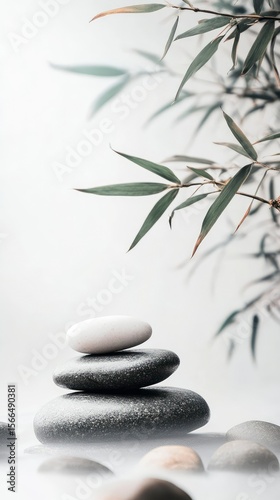 Peaceful Composition with Bamboo and Stones – Calming Flat Design