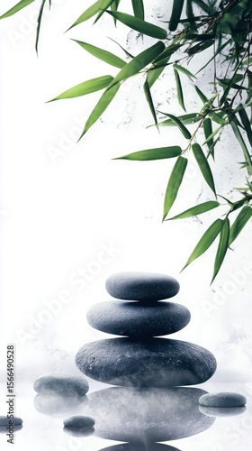 Soft Mist over Zen Objects – White Background Wellness Concept