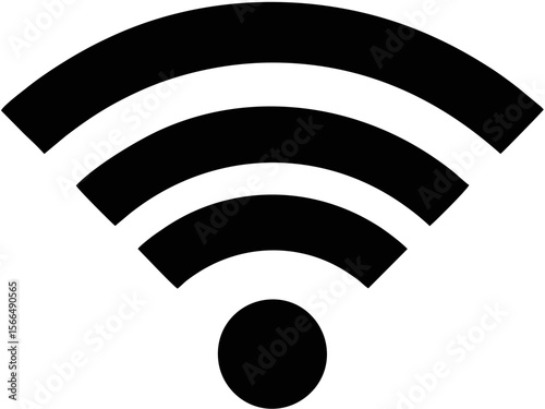  Black vector silhouette of a wireless signal icon with curved bars. Minimal tech design on white background.