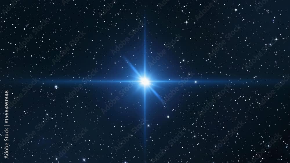Bright Blue Star Shining in Deep Space Surrounded by Galactic Starfield