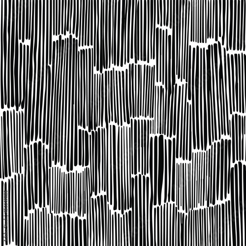 A black and white pattern featuring vertical brushstrokes in a repetitive arrangement across the frame