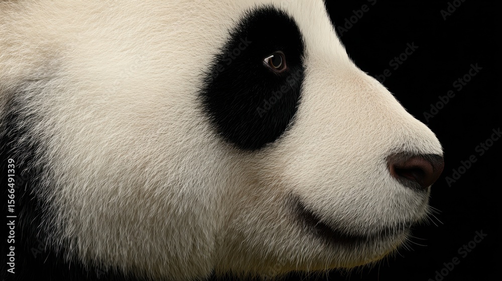 Naklejka premium A close up of a panda bear's face on a black background