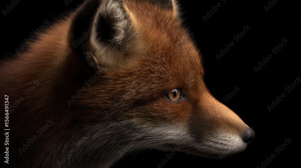 Fototapeta premium A close up of a red fox's face on a black background
