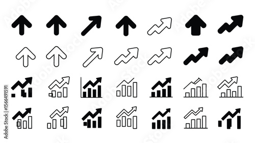 Growth Chart and Arrow Icons Set – Vector illustrations showing upward trends, business progress, and success. Perfect for web design, infographics, and financial or marketing presentation