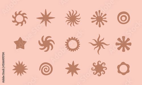 Bold bohemian celestial sun, star abstract shapes. Cute esoteric designs for card, banner, logo, social media templates