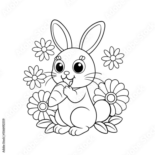 Cute Baby Bunny Nibbling on a Carrot Coloring Page