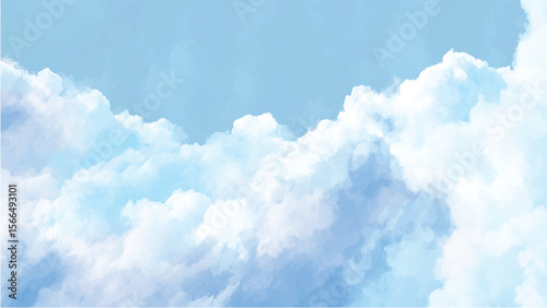 Blue sky with clouds. Vector background, Sunny day background, blue sky with white cumulus clouds, natural summer or spring background