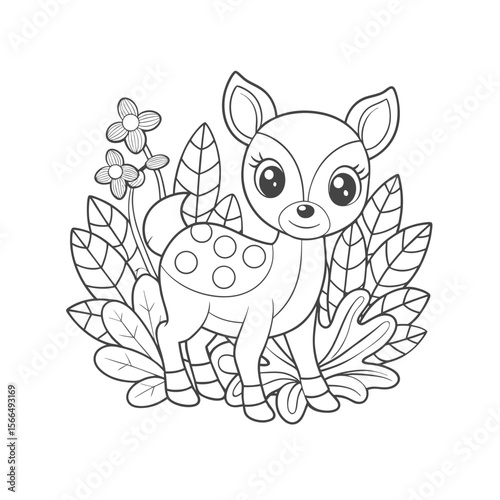 Cute Baby Deer Standing in a Forest Clearing Coloring Page