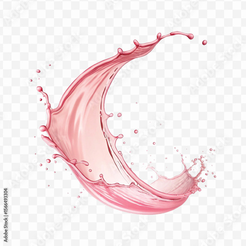 realistic 3d  smooth liquid pink water splash in curve style isolated on transparent background