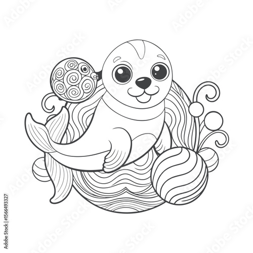 Cute Baby Seal Balancing a Ball on Its Nose Coloring Page