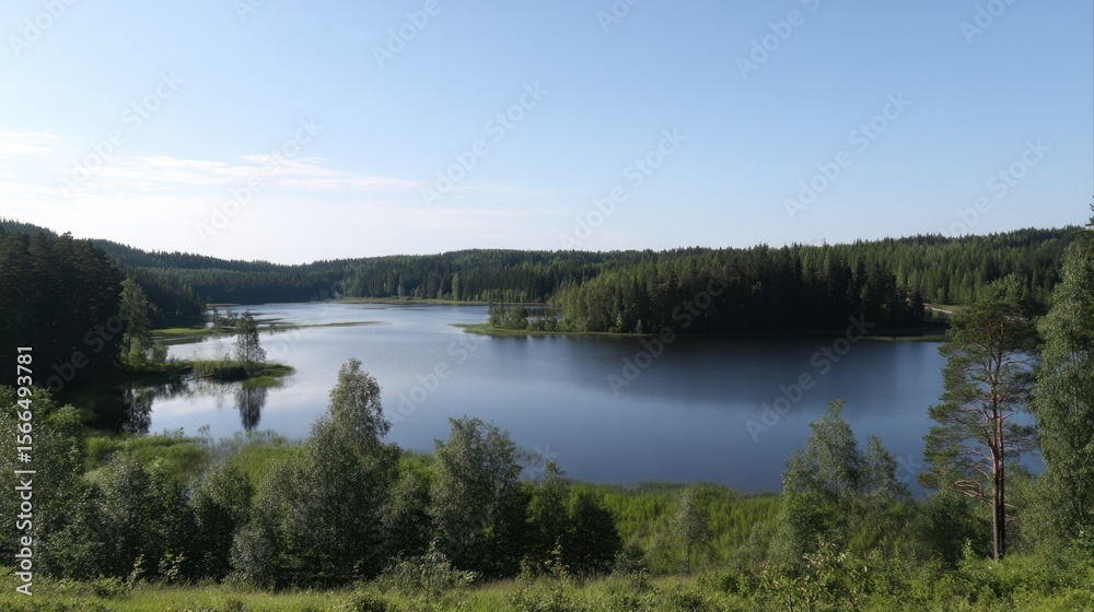 Obraz premium A large body of water surrounded by trees