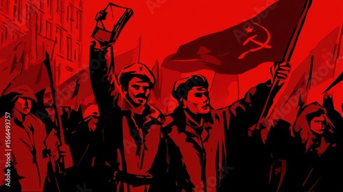 A group of people holding up a communist flag
