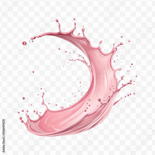 realistic 3d  smooth liquid pink water splash in curve style isolated on transparent background