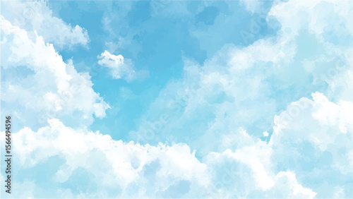 White cumulus clouds on blue sky, vector design 