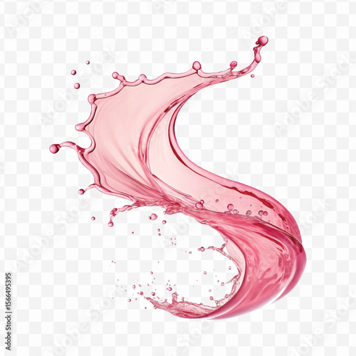 realistic 3d  smooth liquid pink water splash in curve style isolated on transparent background