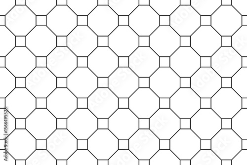 Seamless endless repeating geometric pattern in form of grid of octagons and squares. Vector ornament of thin symmetrical straight lines connected to each other.