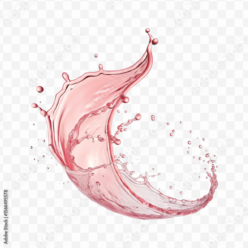 realistic 3d  smooth liquid pink water splash in curve style isolated on transparent background