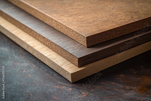 Stack of three wooden panels, showing different wood grain texture. It shows material options for furniture or interior design projects.