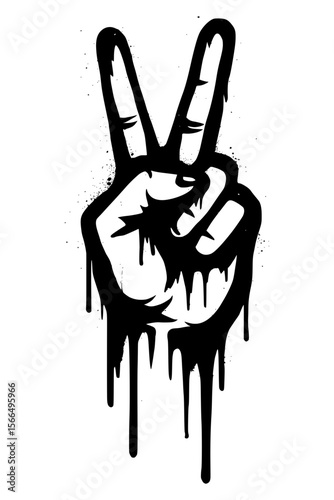 Graffiti Style Peace Sign Hand Gesture with Dripping Paint Isolated
