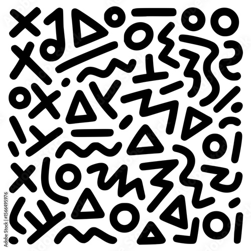 Abstract Modern Black and White Geometric Doodle Pattern
