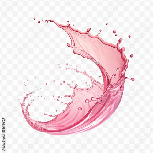 realistic 3d  smooth liquid pink water splash in curve style isolated on transparent background
