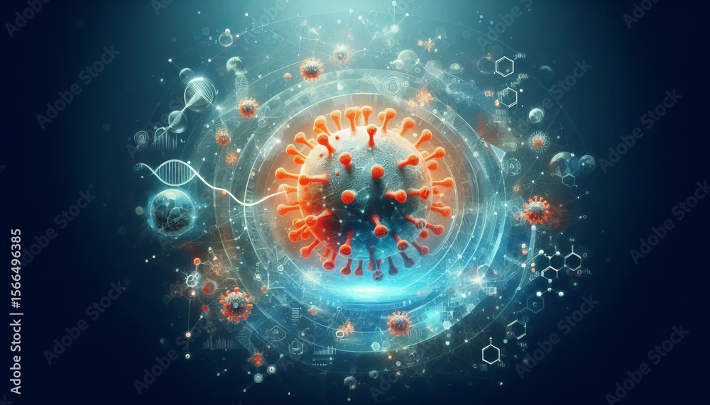 Obraz premium Illustration with Covid-19 virus molecules.