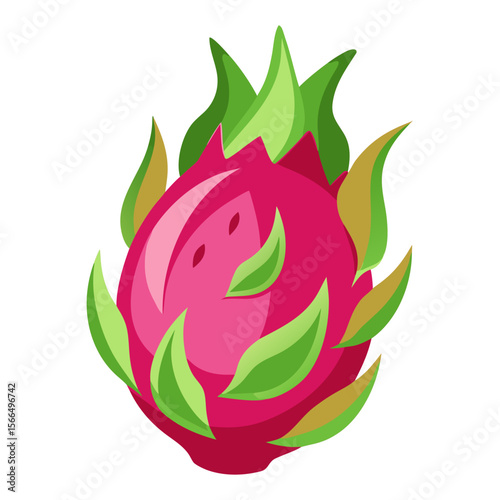 Fresh Pink Dragon Fruit Isolated on White Background – Tropical Exotic Fruit Vector Illustration