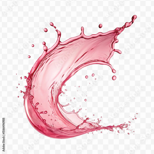realistic 3d  smooth liquid pink water splash in curve style isolated on transparent background