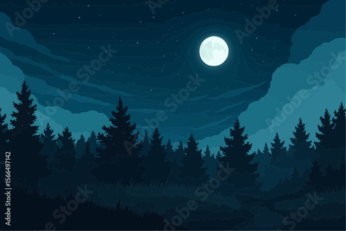 night landscape with a forest