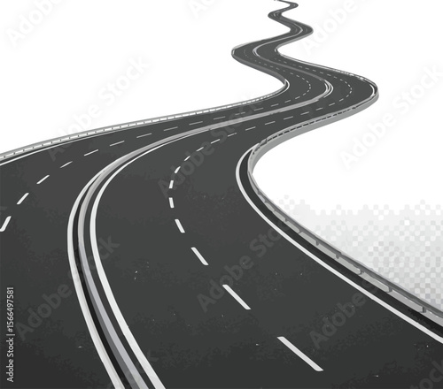 Create a kinds of deferent Winding road isolated on transparent background, curved road with white lines, bending traffic road to horizon in perspective, winding empty asphalt highway vector art , 
