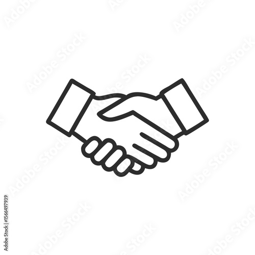 Handshake vector illustration depicting a business agreement, partnership, or successful meeting between people, symbolizing teamwork and a deal a minimalist clean line art black and white vector