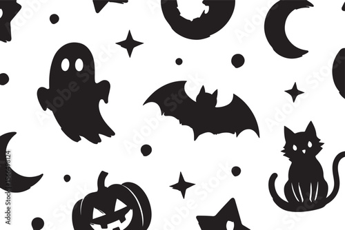 Black Halloween icons on white background ghost pumpkin