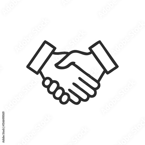 Handshake vector icon illustrating agreement, partnership, and successful business teamwork a minimalist clean line art black and white vector illustration icon of two handshake on white background