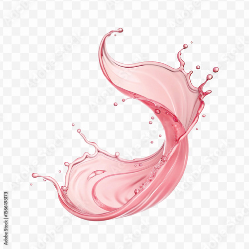 realistic 3d  smooth liquid pink water splash in curve style isolated on transparent background