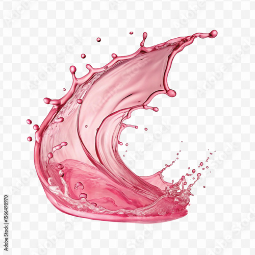 realistic 3d  smooth liquid pink water splash in curve style isolated on transparent background