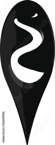 Black location pin icon with a white circle containing a stylized snake on a white background