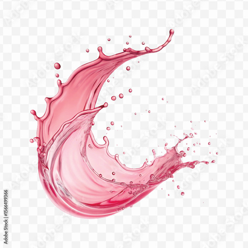 realistic 3d  smooth liquid pink water splash in curve style isolated on transparent background