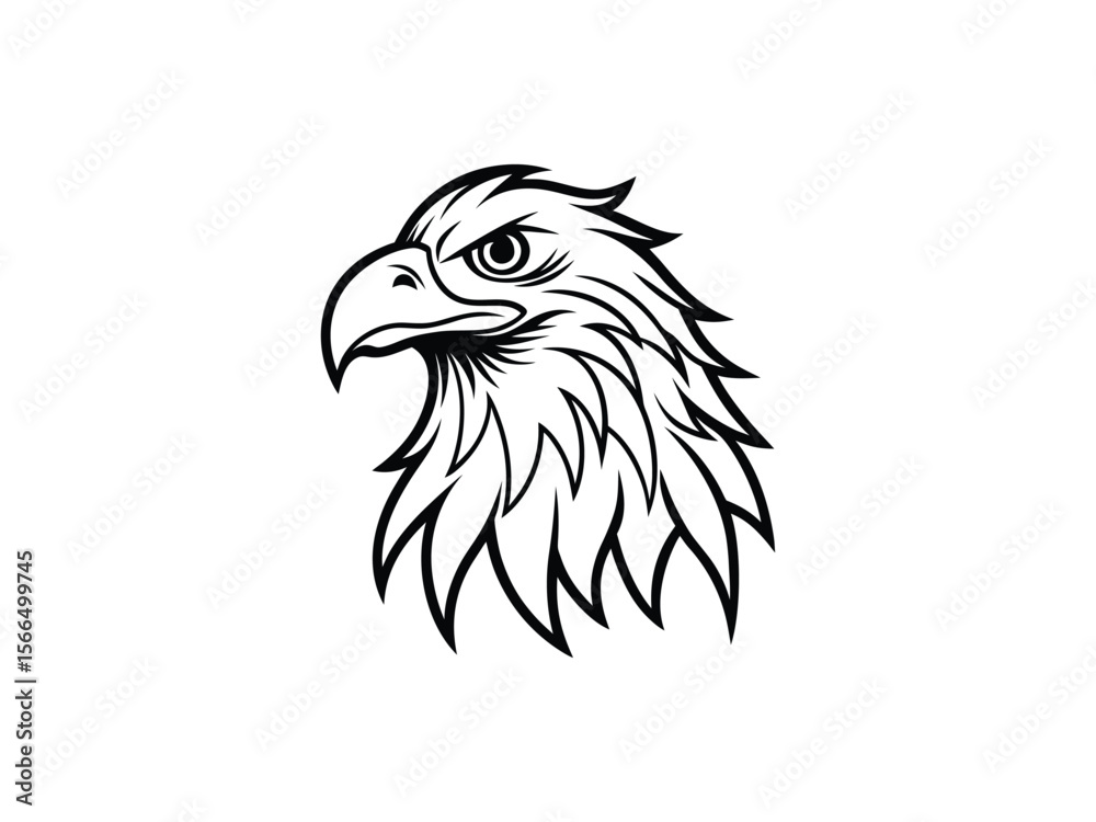 Obraz premium Fierce Bald Eagle Mascot Logo Vector Aggressive Animal Head Emblem for Sports, Esports, Tattoo, Team Branding, Monochrome Line Art Design